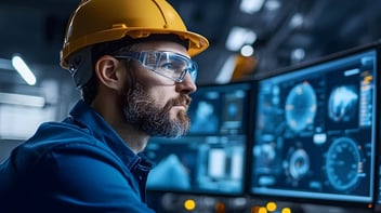 Industrial engineer reviewing SCADA system screens