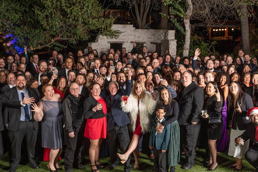 The 2025 Vertech Christmas party crowd joins for one big photo.