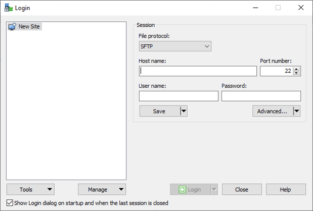 WinSCP Login Screen Example