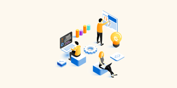 Illustration of three people demonstrating how to start using Git in industrial automation projects.