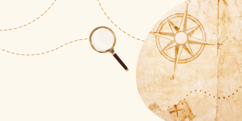Vertech Family Day 2024 graphic of magnifying glass next to antique map with X
