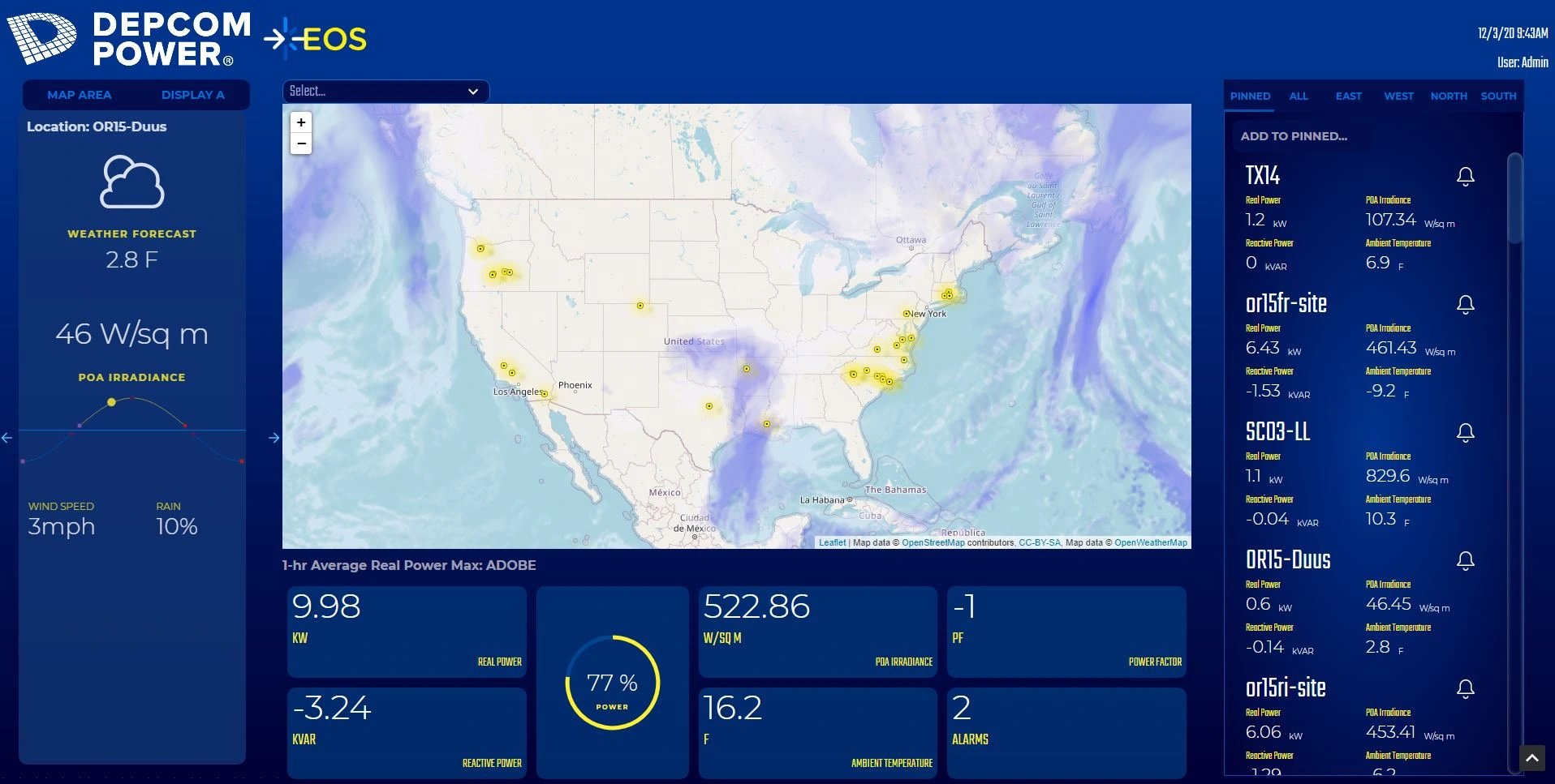 Site dashboard created for Depcom Power, showing weather forecast and map.