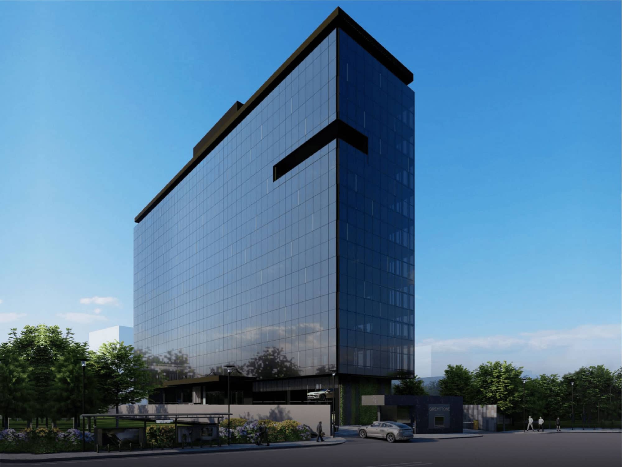 A rendering of the exterior of the office.