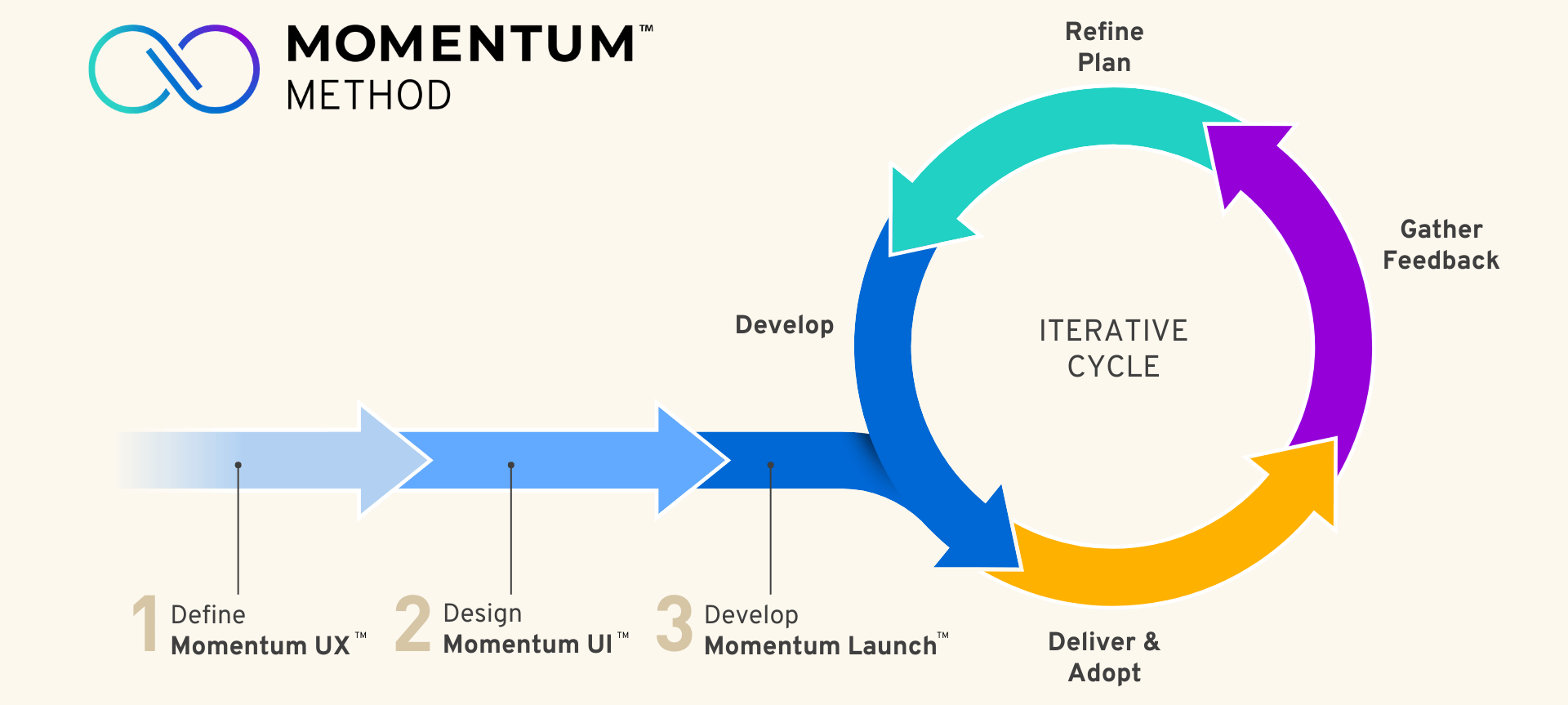 Diagram showing Momentum Method agile process steps