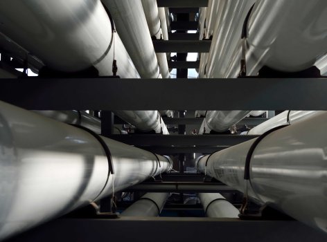 Pipes in NXP Semiconductors' ultra-pure water (UPW) plant.