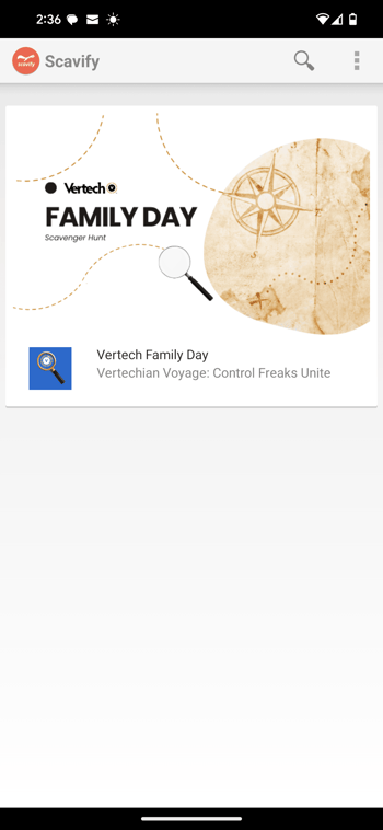 Screenshot of Vertech Family Day home screen on the Scavify app