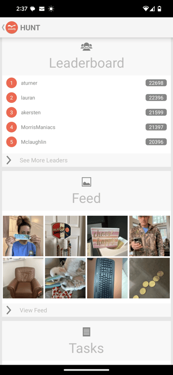 Screenshot of the scavenger hunt's final leaderboard from the Scavify app 