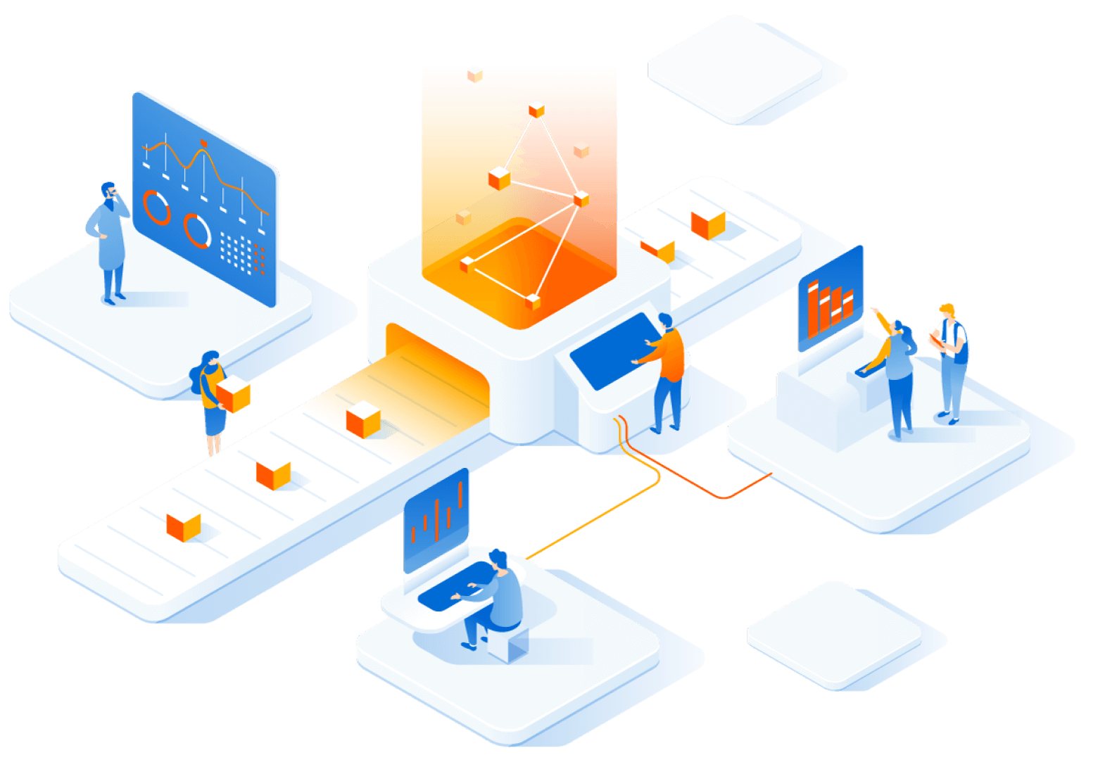 Illustration of individuals working together to successfully run a digital plant.