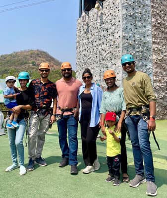 A group of wall-climbers pauses for a photo opportunity.