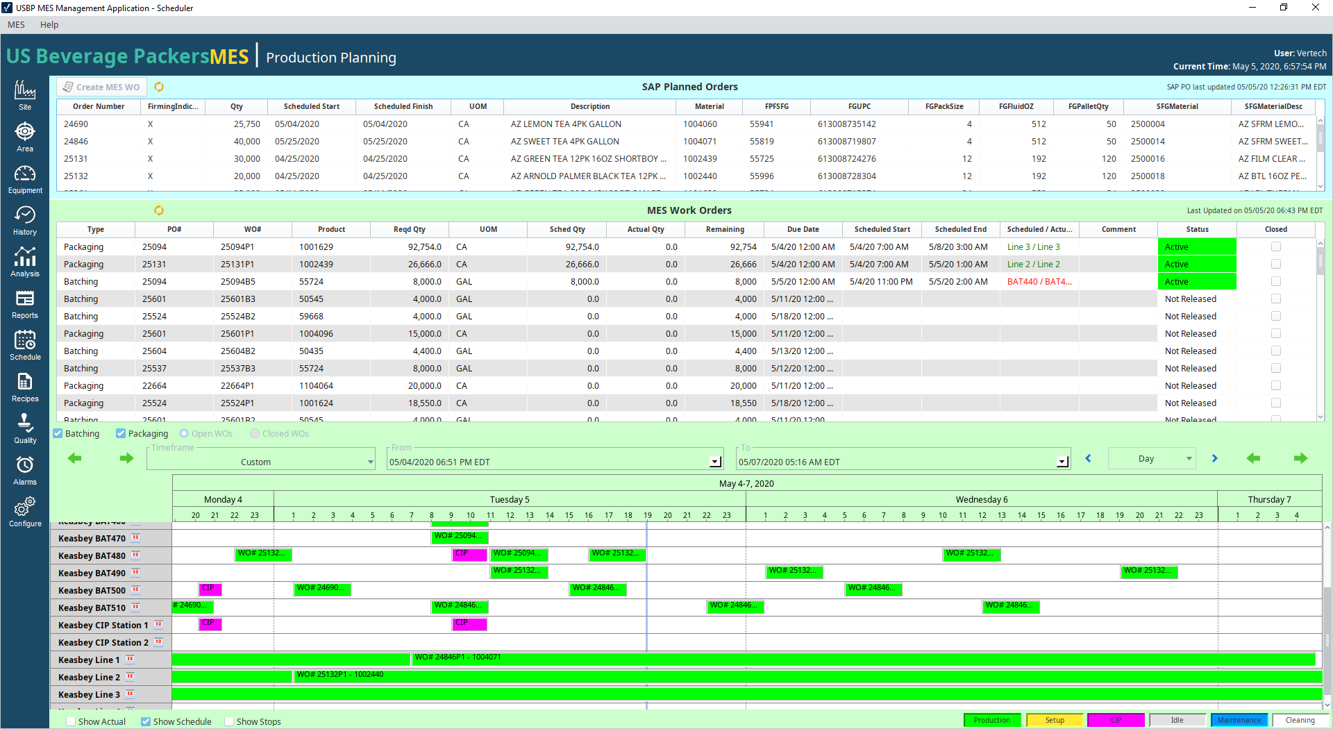 AriZona Beverage MES UI Production Scheduling