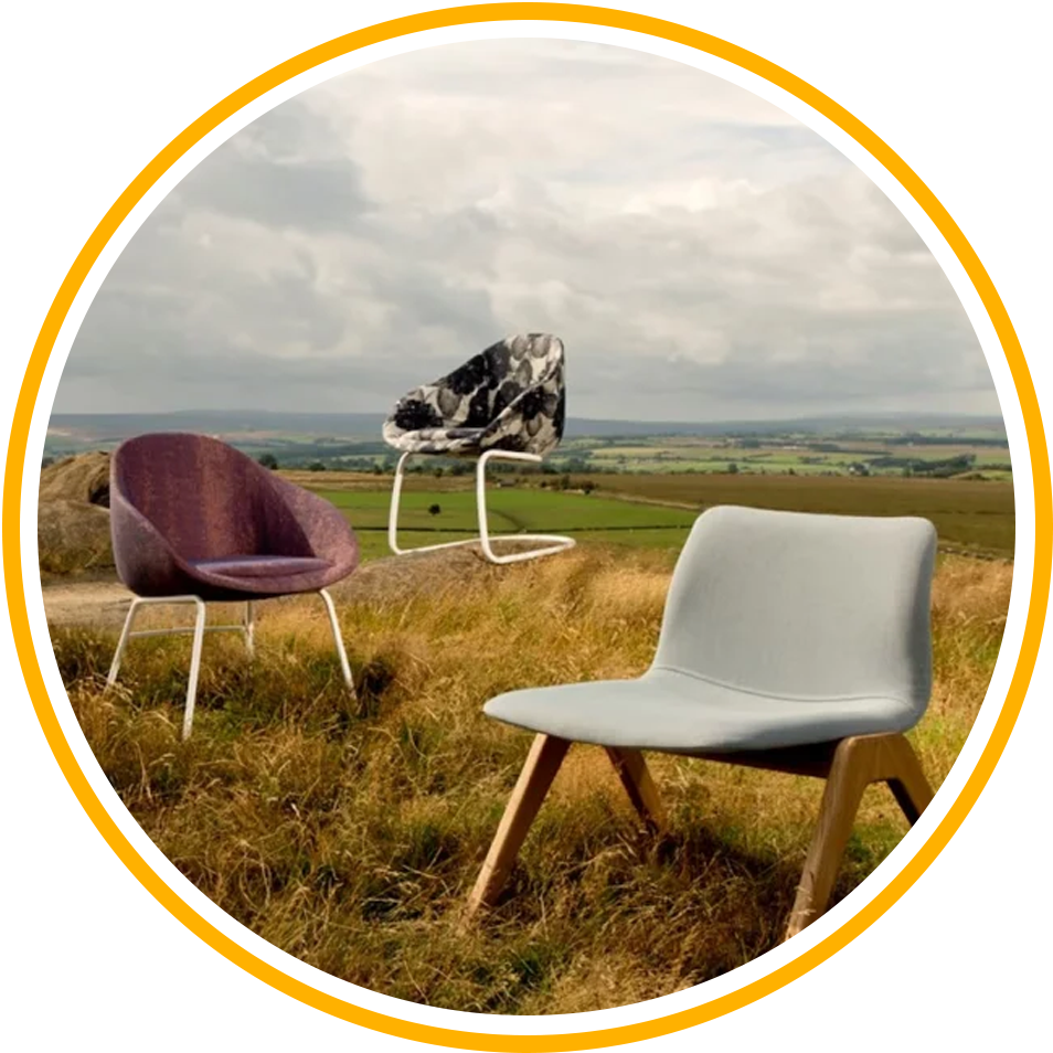 millerknoll chairs in a field