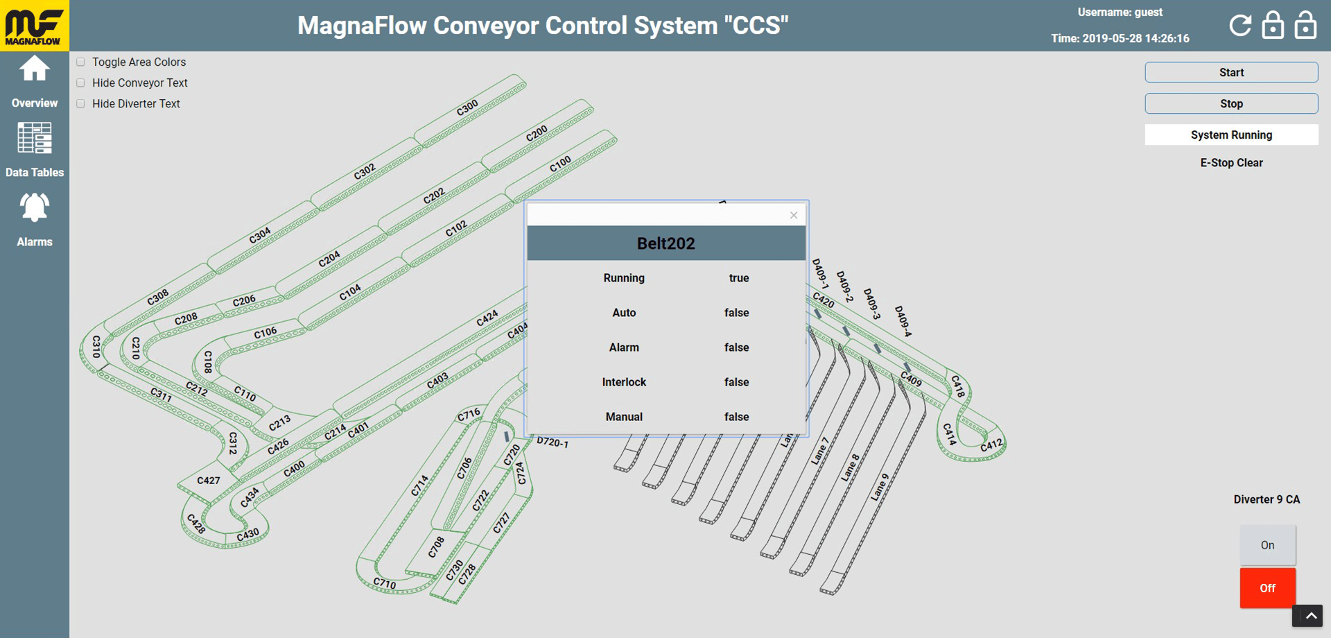 Conveyor belt status screen created for MagnaFlow.