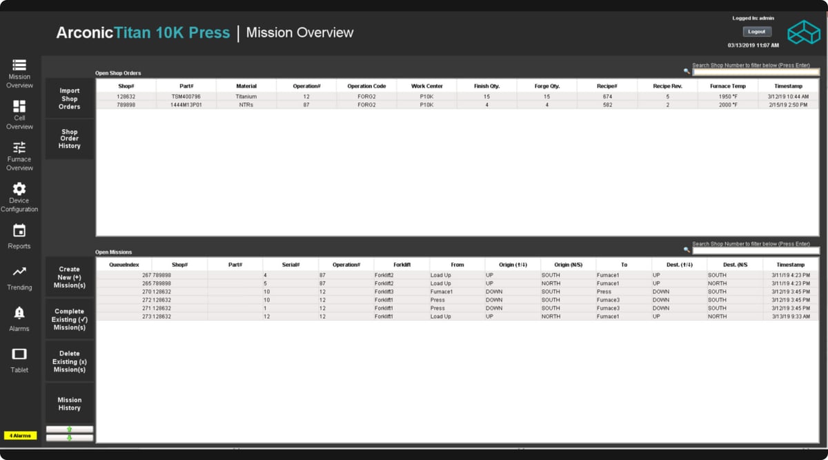 Mission overview screen created for Arconic.