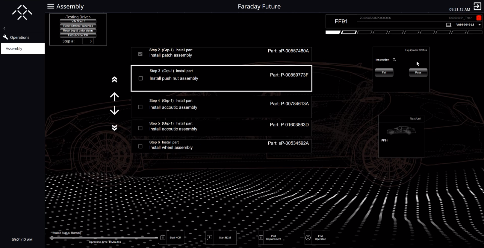 Assembly dashboard created for Faraday Future.