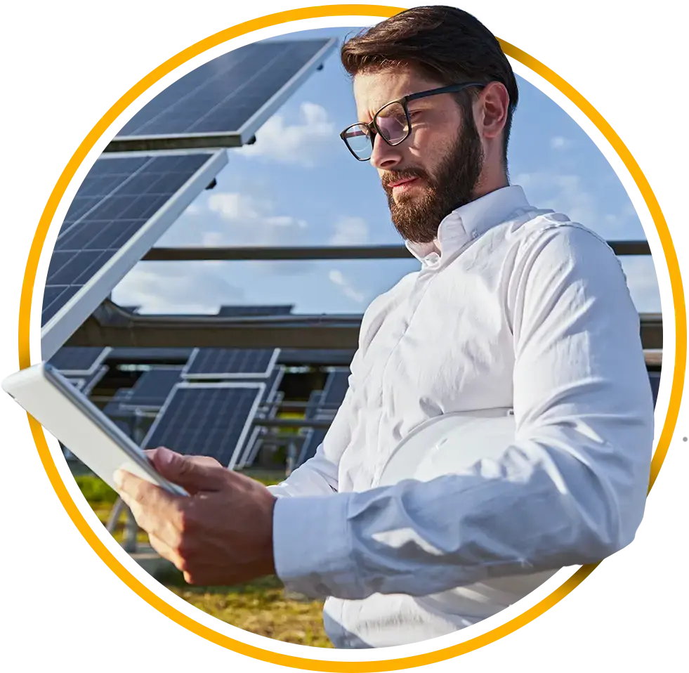 Business man using tablet in solar field_AdobeStock_498226997-cricle Business man using tablet in solar field_AdobeStock_498226997-cricle